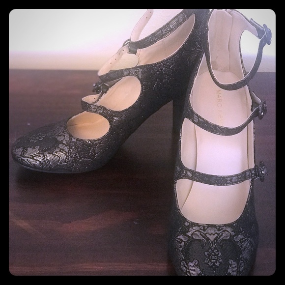 Marc Fisher Shoes - Marc Fisher Black Lace Ankle Strap Heels